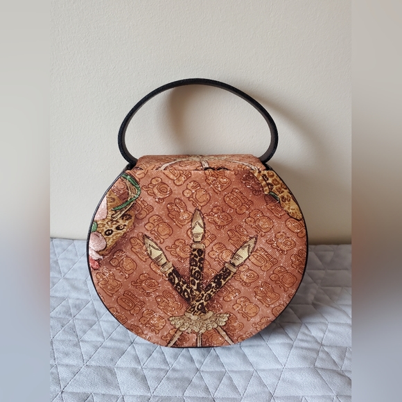 Pineda Covalin Silk & Leather Round  Unique Handbag - Picture 5 of 9